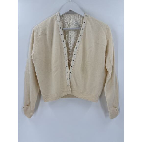 Regalia Furs Sweaters - Regalia Furs 50s Vintage Cardigan Sweater Womens Small Ivory Cashmere Lace Knit
